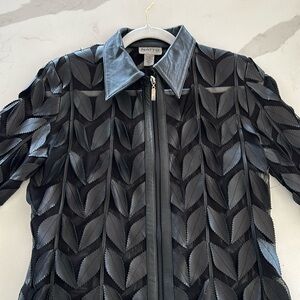 Natto Leather Leaf Embossed Jacket